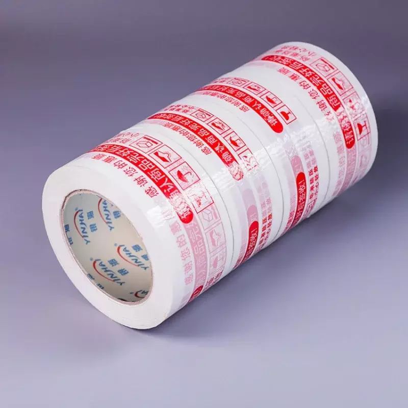 Fita frágil Pequeno Rolo de Juntos Embalagem de Fábrica, Fita Impressa Vermelha, Logotipo Personalizado, 48mm 100m