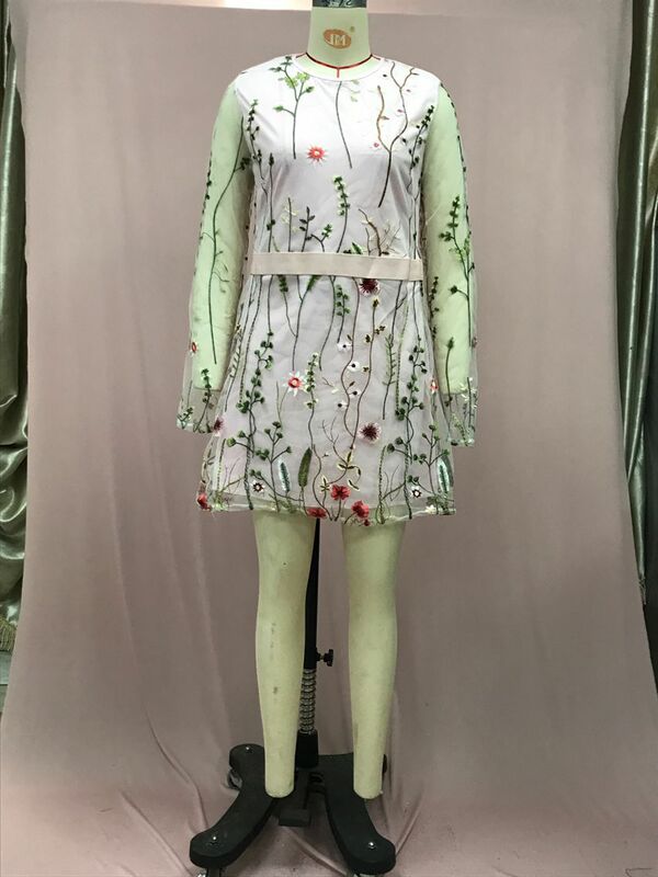 BKLD Fashion gaun pesta wanita baru musim semi 2024 gaun pendek model Bohemian bordir bunga leher bulat lengan panjang