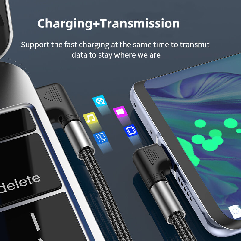 Olaf-Cable USB tipo C de carga rápida para teléfono móvil, Cable de juegos de 3A con codo de 90 grados, para Xiaomi POCO f3, Samsung S20 S21