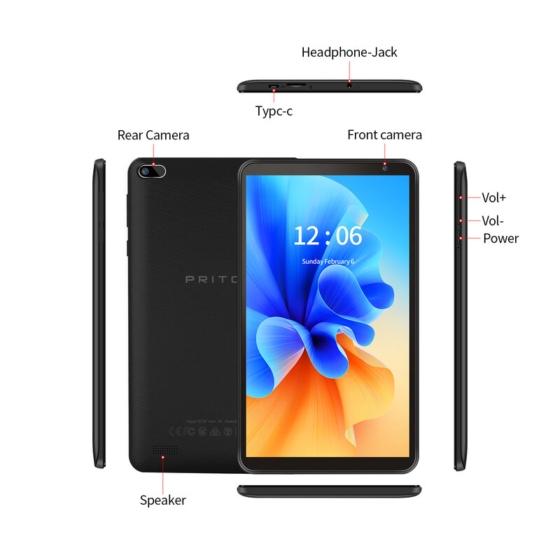 Pritom 7 zoll tablet pc 32 gb android 11 mit quad core prozessor hd ips display dual kamera wifi mit pu schutzhülle