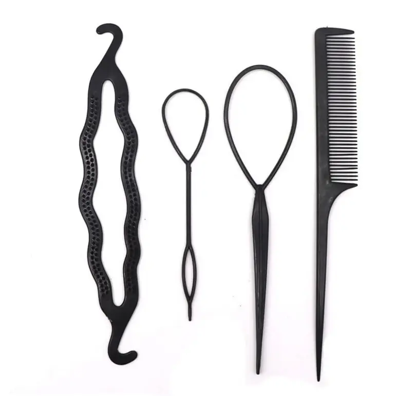 FNGZ-Black Hair Clip Maker, Tie Clearance Bun, Styling Tool, Ferramentas de cabelo Braid Stick, Home Improvement, Acessórios, 4pcs por conjunto