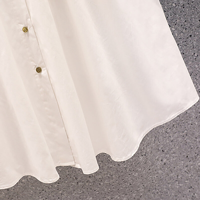 Conjunto casual feminino de vestido de duas peças, manga curta branca, gola polo, vestido midi, conjunto de roupas com estampa preta, verão, 2024