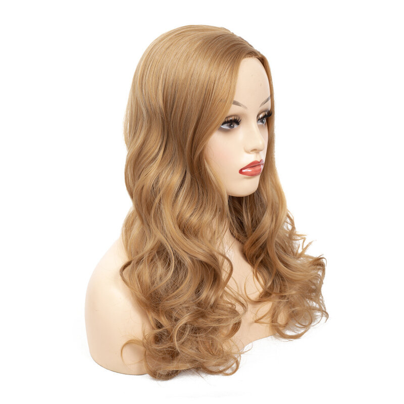 Amarelo dourado ondas grandes perucas sintéticas para mulheres, cabelo natural, ondulado, fibra resistente ao calor, fêmea, cosplay