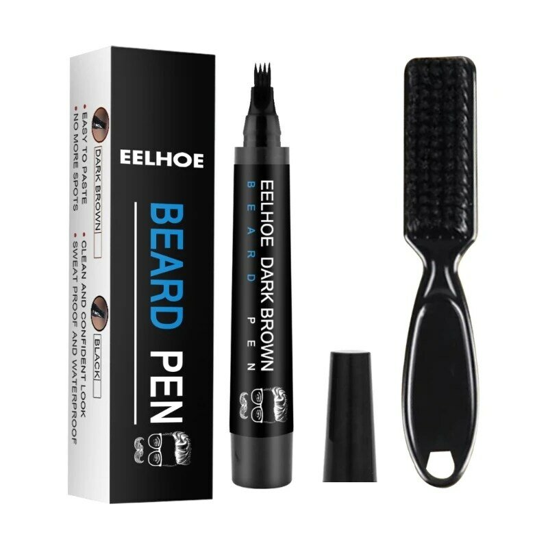 EELHOE-Kit de pluma de llenado de barba, lápiz de relleno de barba con cepillo de barba, resistente al agua, reparación de bigote masculino, pluma para colorear moldeadora
