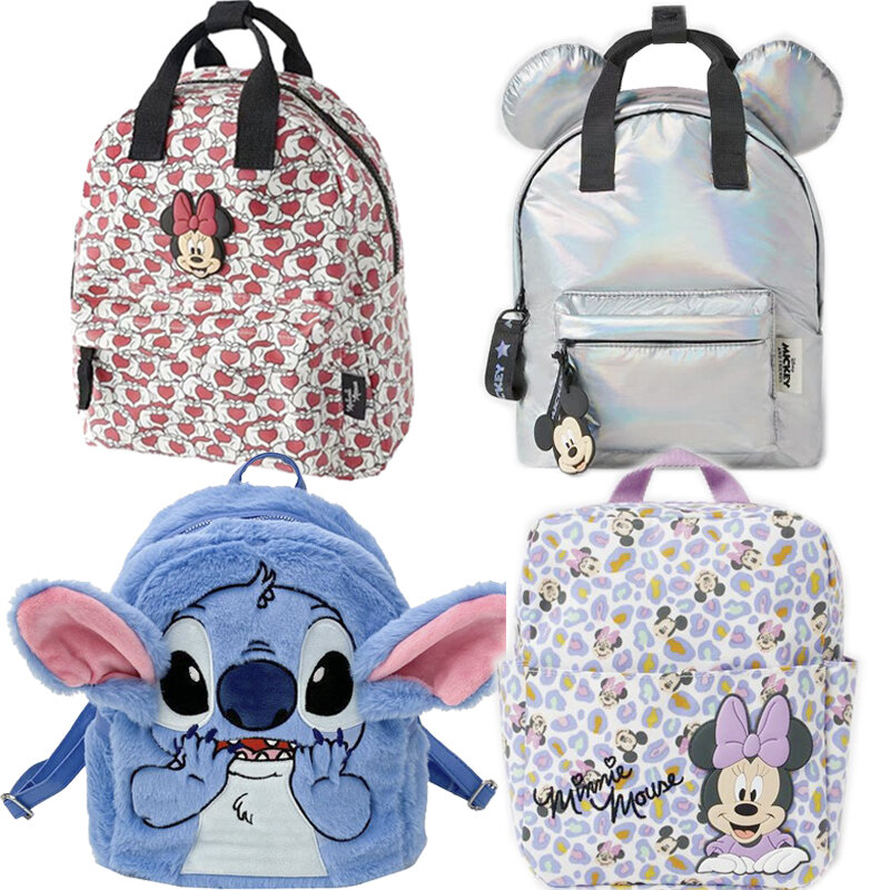Disney Cartoon School Bag for Children, Minnie Mouse Mickey Backpack Mochila impermeável para viagem, moda infantil, Stitch, New