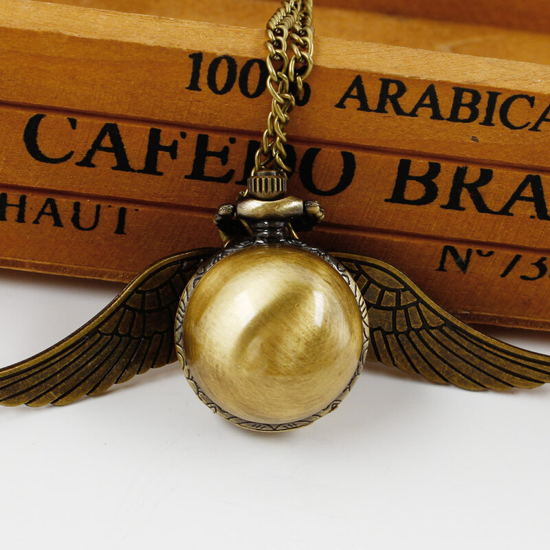 Reloj de bolsillo de cuarzo liso con alas de bola de cobre Vintage, personalizado, creativo, collar con cadena, regalos para hombres, mujeres y niños