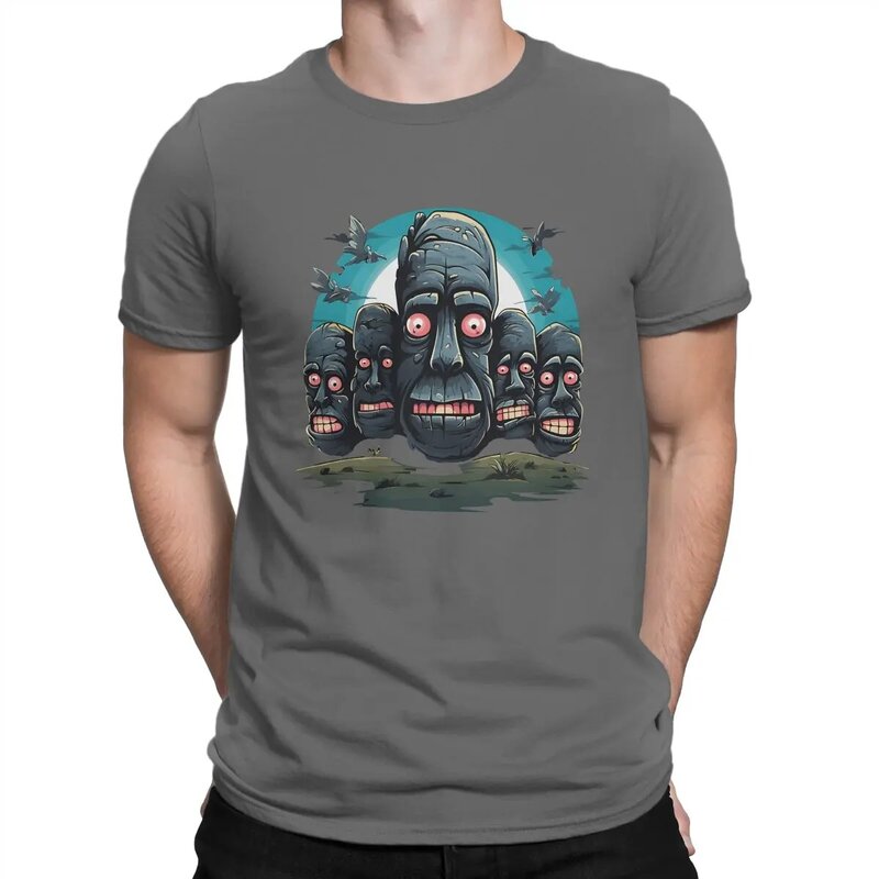 Camiseta con estampado de cabezas de Isla de Pascua para hombre, ropa de algodón 100%, manga corta, cuello redondo, moda