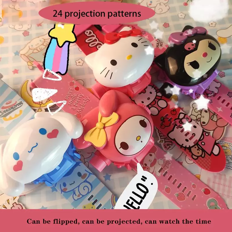산리오 시리즈 애니메이션 3D 프로젝션 시계, 귀여운 만화, 쿠로미스 시나모롤, 뒤집힌 인기 시계, 귀여운 어린이 생일 선물