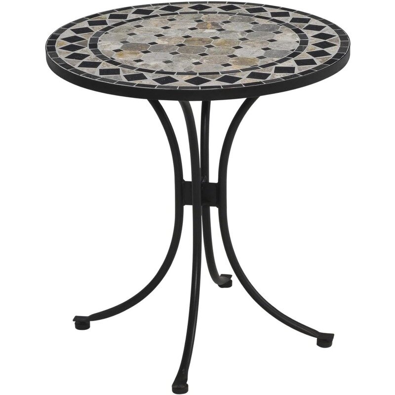Home Styles piccolo tavolo da bistrot da esterno con piano del tavolo di Design in piastrelle di marmo costruito in acciaio verniciato a polvere, nero