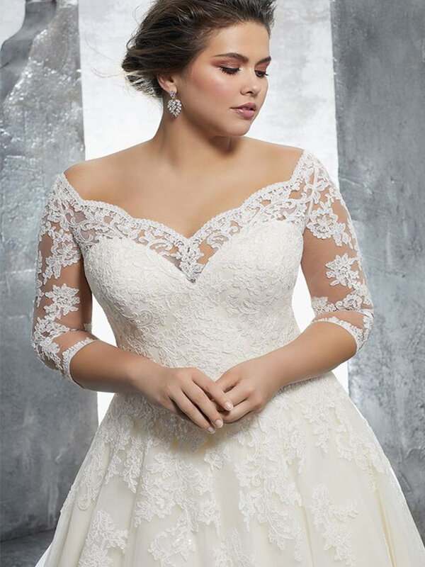 Elegant Lace Applique 2023 Wedding Dress For Women A-line Off Shoulder Half Sleeves ELegant Vestido De Novia Plus Size