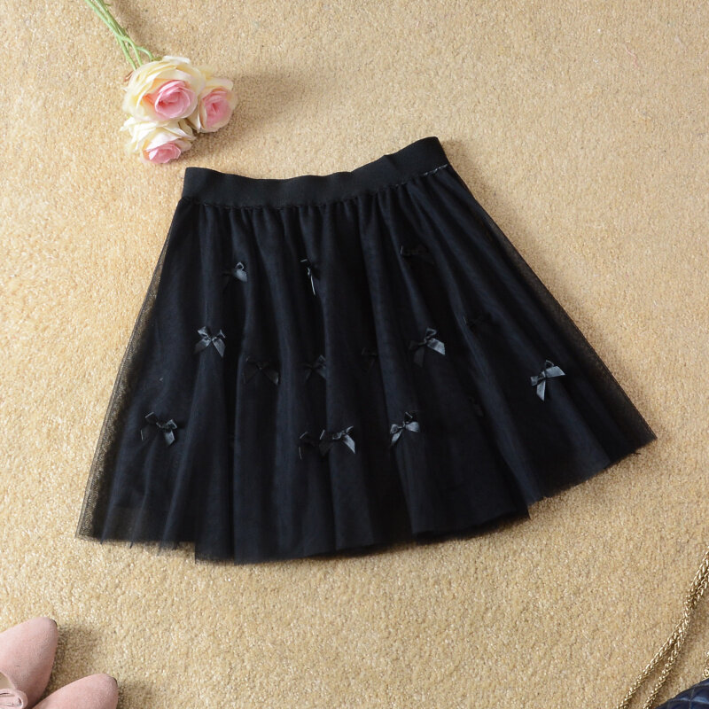 Lolita Falda de malla con lazo para mujer, minifalda de línea a, cintura elástica, Harajuku, Kawaii, y2k
