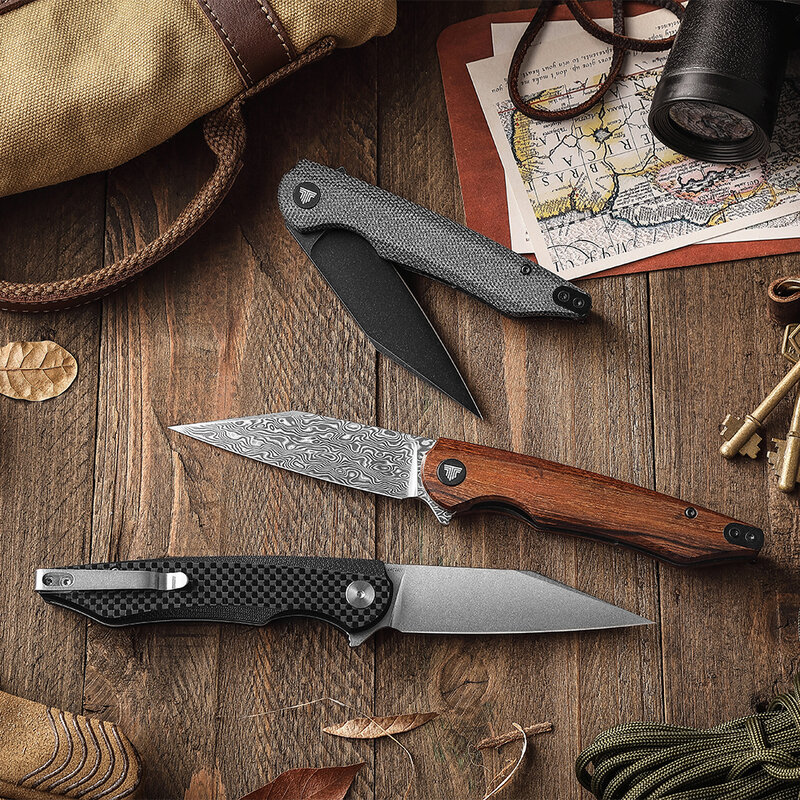 TRIVISA – couteau de chasse de poche pliant EDC, couteaux d'extérieur pliables avec lame en acier de 3.7 "14C28N, poignées en micota, pour hommes de Camp