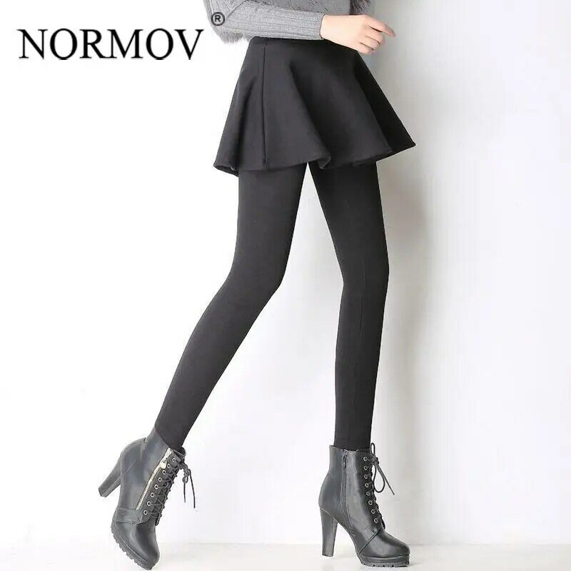 NORMOV-Meia-calça elástica grossa para mulheres, perneiras térmicas emagrecedoras, calças apertadas de cintura alta, saia falsa de 2, outono e inverno