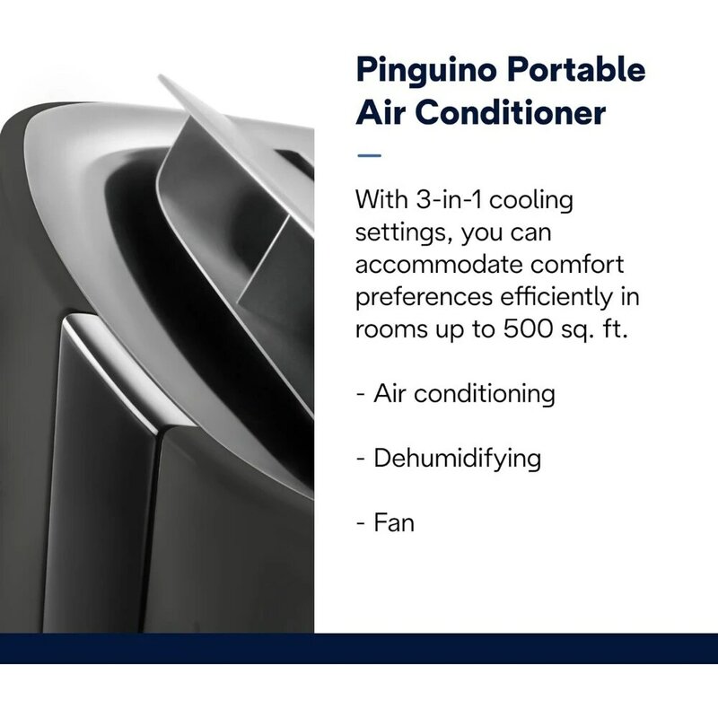 Aire acondicionado portátil, para habitaciones de hasta 500 metros cuadrados, modos de refrigeración, deshumidificación y ventilador, fácil de usar, filtro lavable incluido