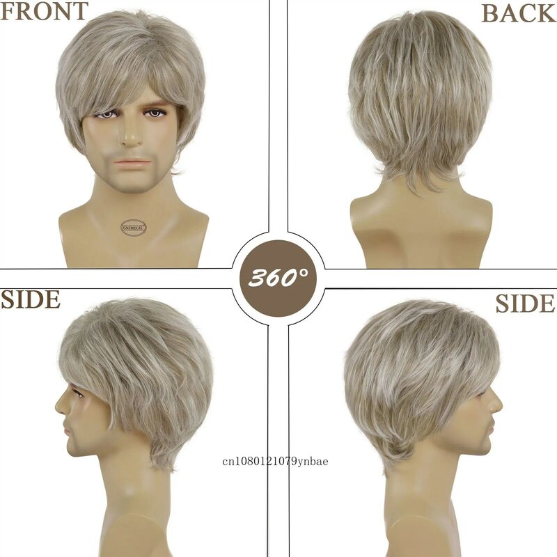 Light Blonde Wig Synthetic Hair Short Straight Wigs with Side Bangs for Men Boys Natural Looking Daily Cosplay Heat Resistant