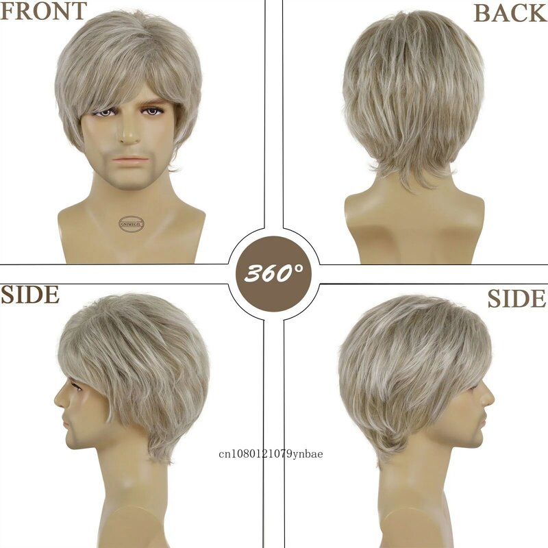 Perruque Synthétique Courte et Lisse avec Frange Latérale pour Homme et Garçon, Cheveux Blond Clair, Aspect Naturel, 03/Cosplay, Degré de Chaleur