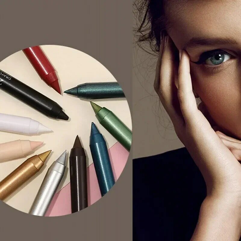 Delineador impermeável de longa duração, delineador labial, lápis de gel, delineador fácil de usar, maquiagem para olhos, 7 cores, azul, branco, preto, marrom, 2 em 1