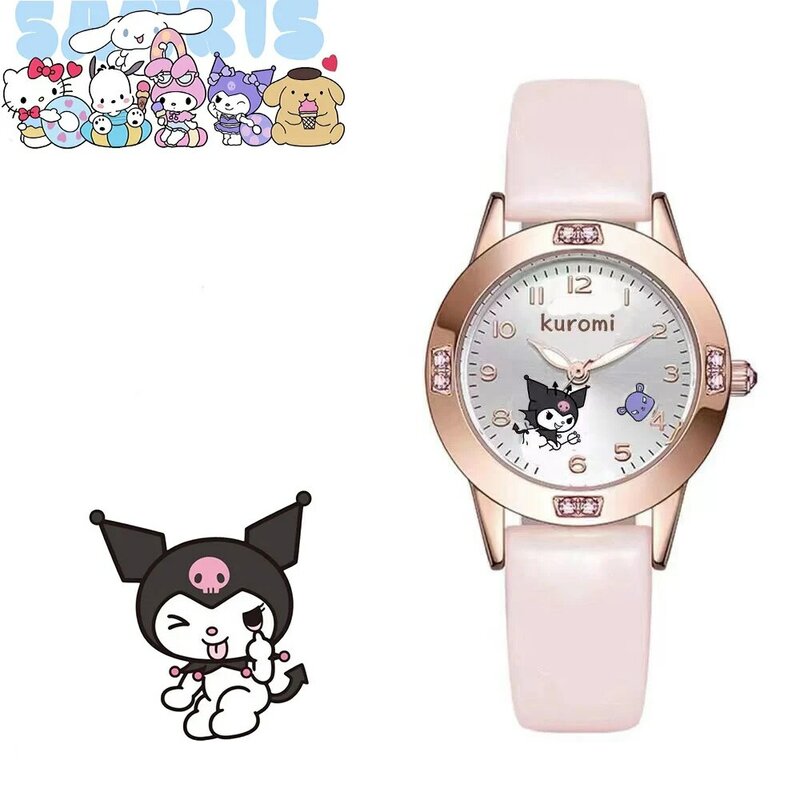 Wykwintne Hello Kitty zegarki dla dzieci dziewczyny Cinnamoroll Kuromi Melody kobiety zegarek Anime figurki zabawki modele zegar dziecięcy