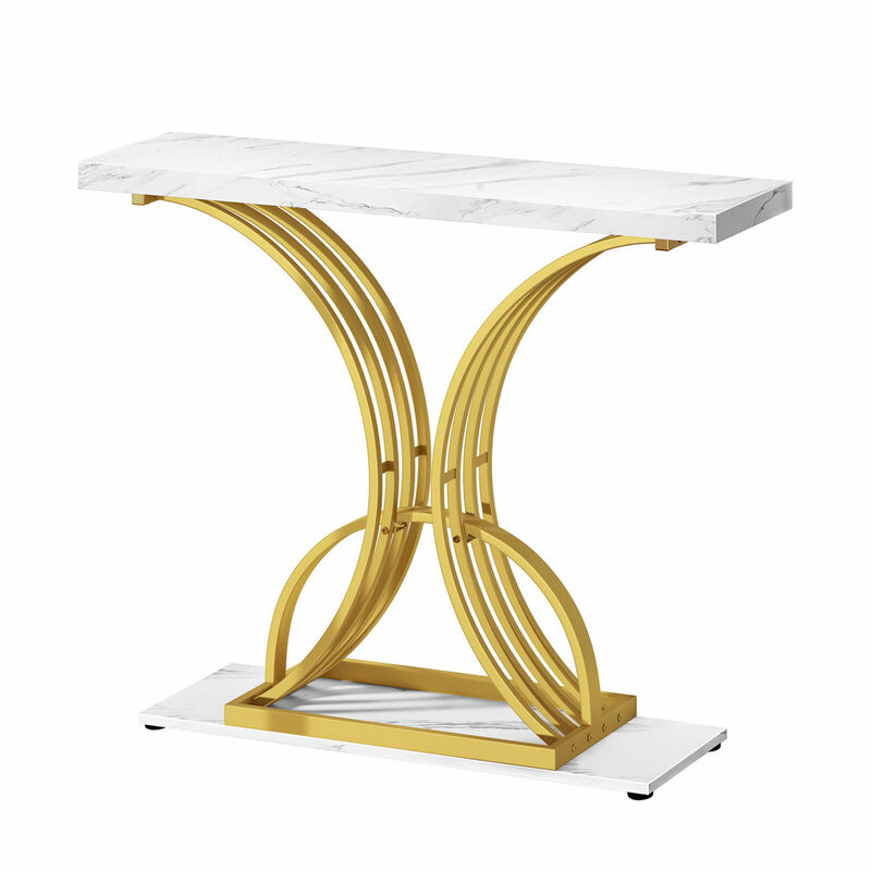 โต๊ะคอนโซลสีทองแบบโมเดิร์น US 39 "โต๊ะทางเข้าพร้อมหินอ่อนเทียมสีขาวเฟอร์นิเจอร์ห้องนั่งเล่นหินอ่อน