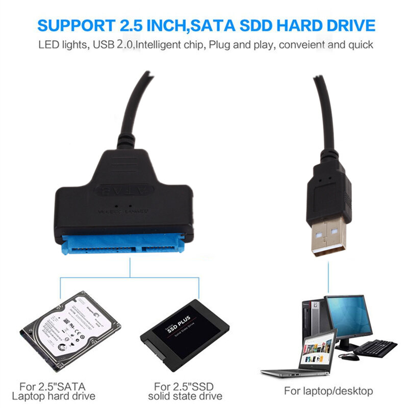 USB 2.0 To SATA 22pin Cable Adapter Converter Lines HDD SSD Connect Cord Wire for 2.5in Hard Disk Drives for Solid Drive Disk