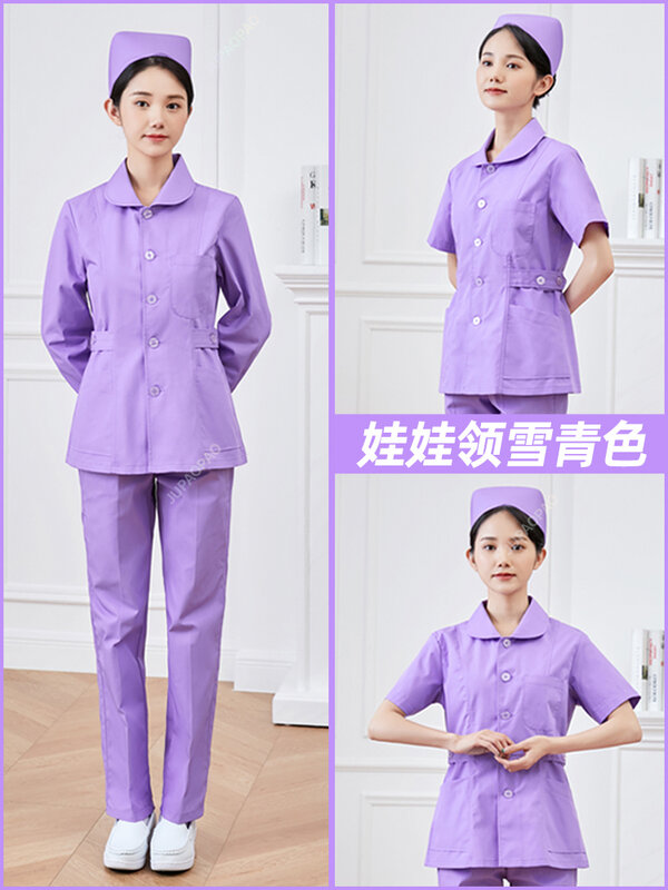 เสื้อโค้ทสำหรับห้องแล็บ seragam suster แขนยาวสีน้ำเงินชุดยูนิฟอร์มแพทย์สำหรับผู้หญิงเสื้อผ้าทางการแพทย์ชุดทำงานในร้านเสริมสวย