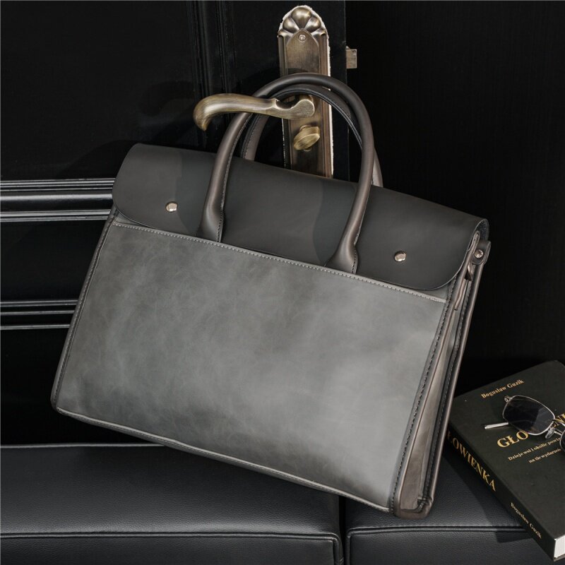 Retro Soft Leather Briefcase For Men Business Handbag Casual Office Shoulder Messenger Bag Large Capacity Laptop Bag