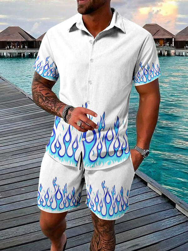 Conjunto de camisa de manga corta y pantalones cortos de playa para hombre, camisa informal Hawaiana para vacaciones, pantalones cortos elegantes y cómodos para hombre, Verano