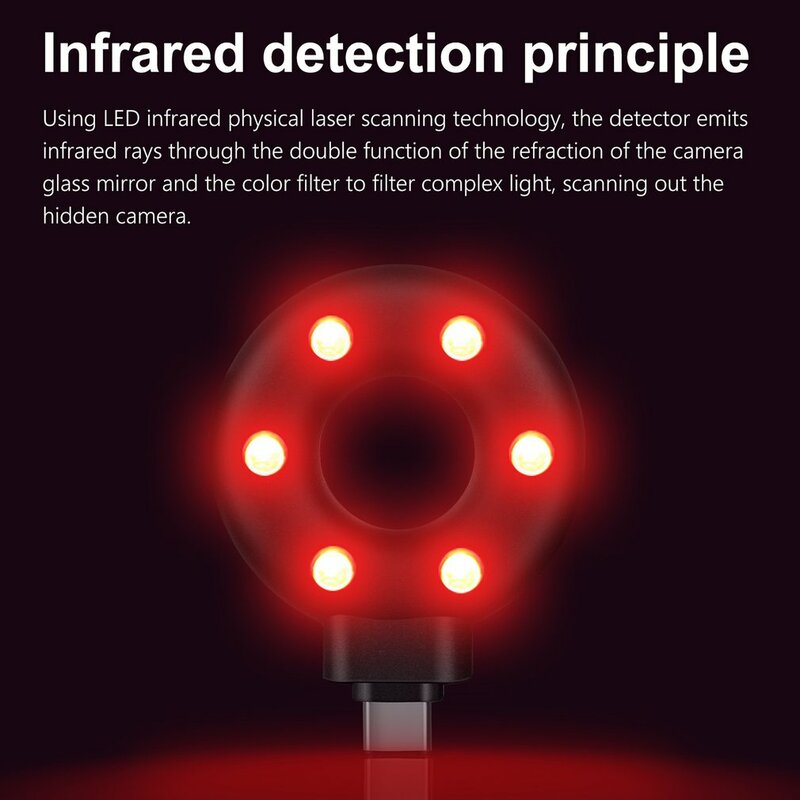 USB-C Detektor Kamera Portabel Anti Asli untuk Perjalanan Luar Ruangan Hotel Sewa Kamera Anti-pencurian LED IR Alarm Detektor Kamera Tersembunyi