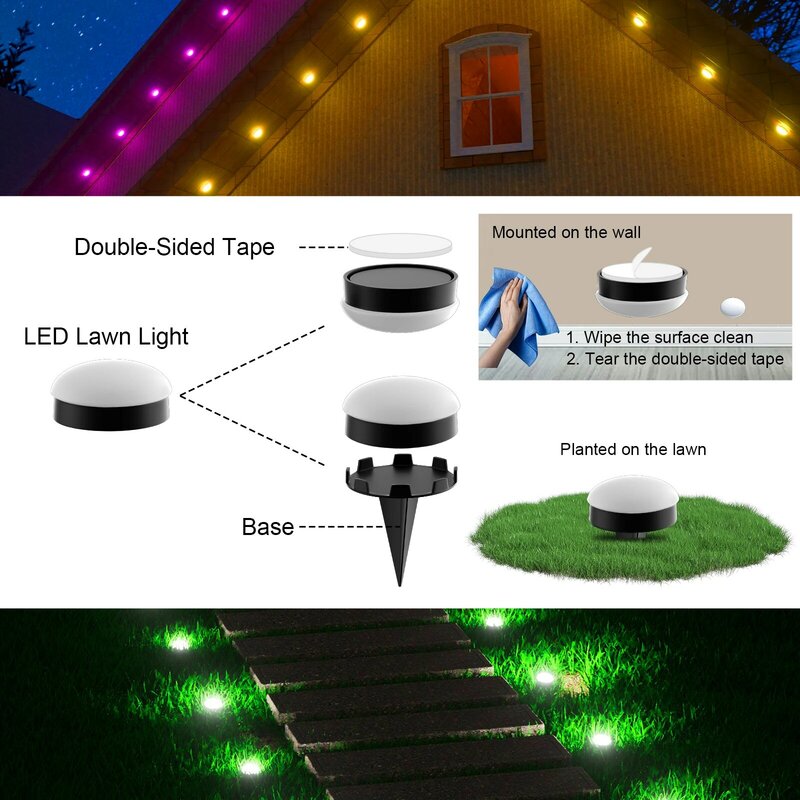 Lampu LED garis atap luar ruangan, lampu LED 8.5M 15LED tali lampu rumput tahan air dekorasi untuk pencahayaan taman