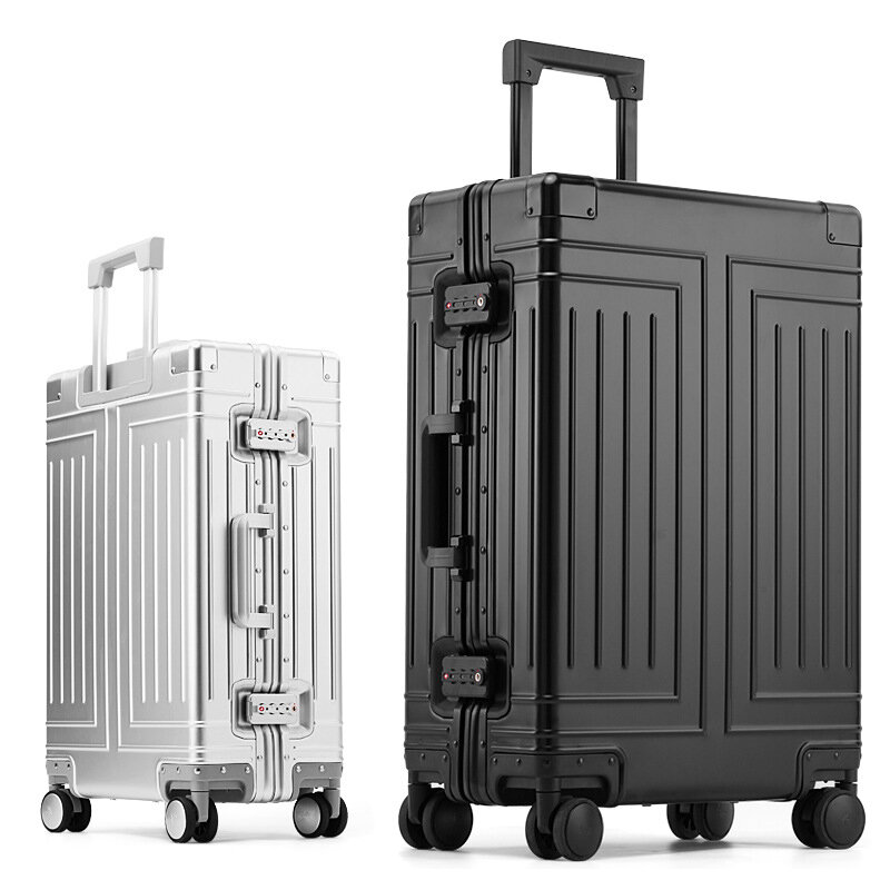 Maleta de aluminio con ruedas para viaje, maleta con ruedas de 20, 24, 26 y 30 pulgadas, impermeable, metálica