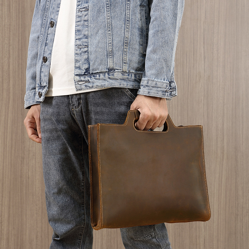 Портфель мужской кожаный через плечо, сумка для компьютера А4, кожаный саквояж Крейзи Хорс, простой чемоданчик на плечо