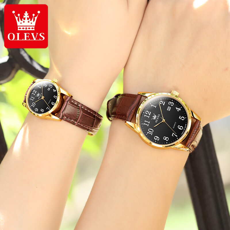 OLEVS-relojes de cuarzo con fecha de cuero para hombre y mujer, cronógrafo de pulsera de lujo, Masculino