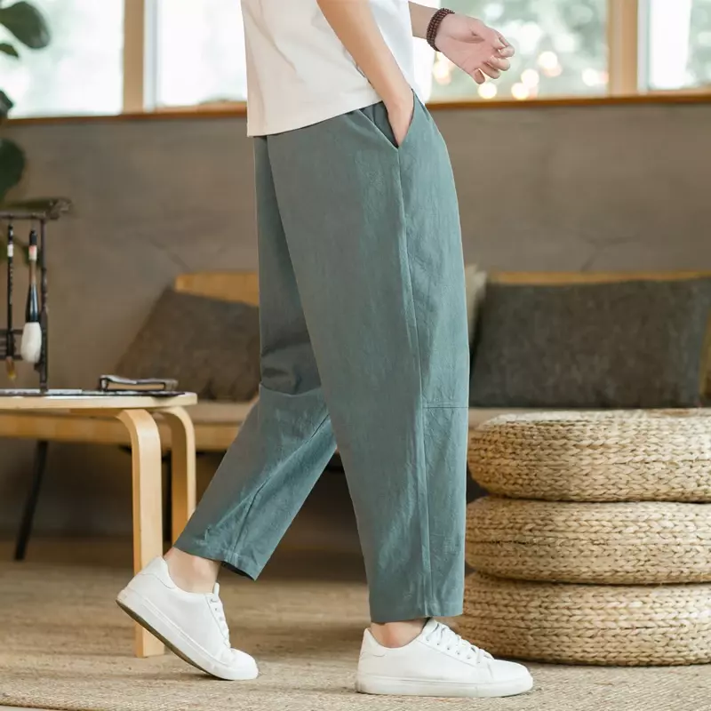 FjCotton Lin Straight Pants for Men, Casual Pants, Solid Document, Respirant At Shorts, Streetwear Fashion, Summer
