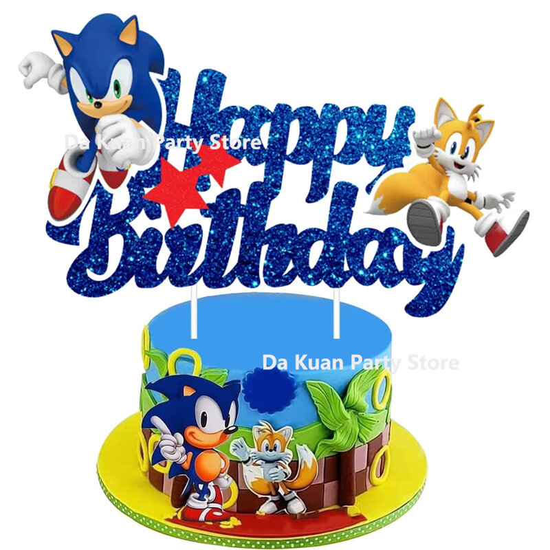 Décoration de gâteau en papier motif Sonic le kasgehog pour garçon, fournitures de fête d'anniversaire, style britannique, pour fête préChristophe