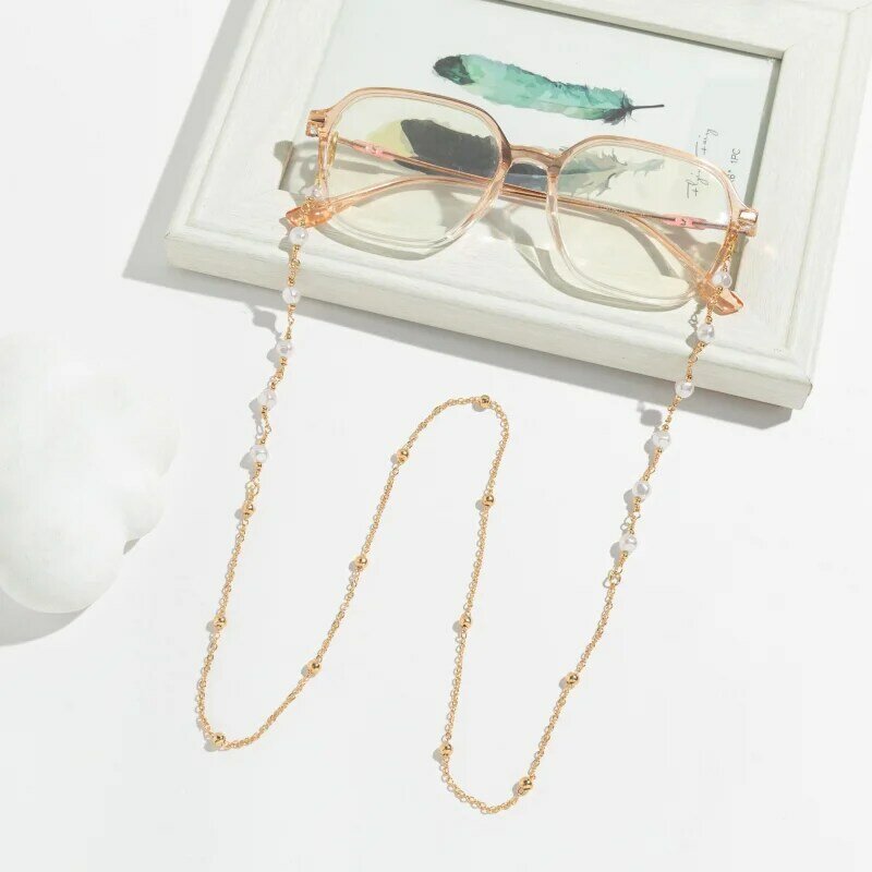 Moda metalowe perły słońce łańcuszek do okularów s zroszony anty-spadający łańcuszek do okularów maska smycz dla kobiet dziewczyn słodka biżuteria