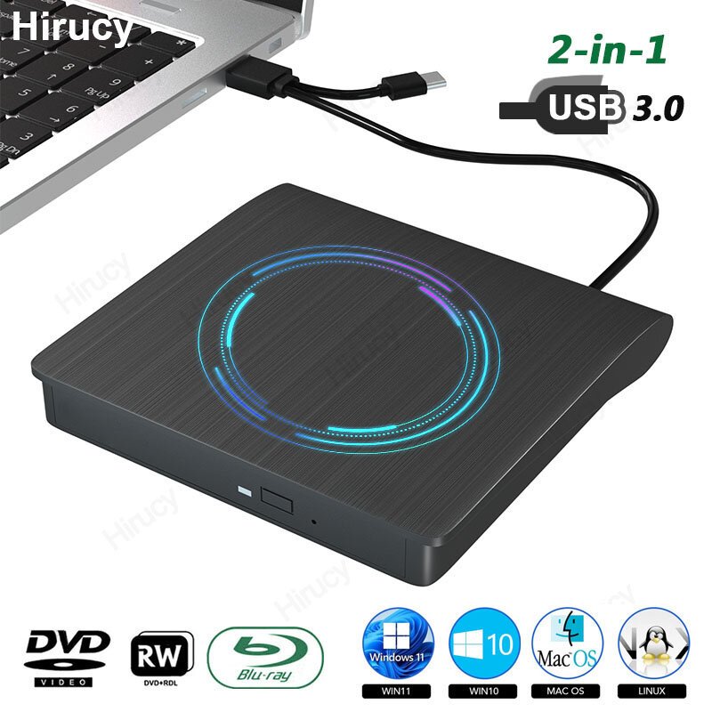 Zewnętrzny napęd DVD blu-ray USB3.0 typu C zewnętrzny napęd optyczny BD/CD/odtwarzacz DVD-RW nagrywarka/czytnik do laptopa PC Windows