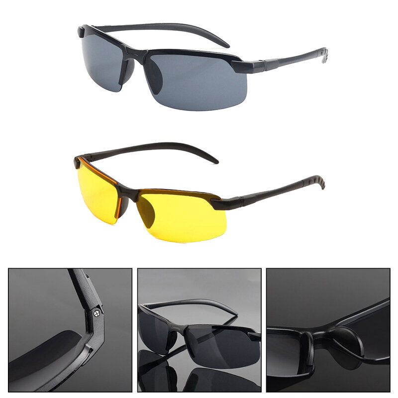Óculos de sol camaleão masculino PC, óculos de sol cor camaleão, visão diurna e noturna, acessórios universais para carros, preto e amarelo