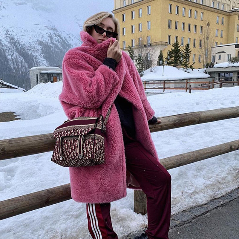2022 inverno engrossar quente pele do falso casaco de pelúcia feminino moda básica lambswool jaqueta de grandes dimensões casacos de rua fofo longo casaco