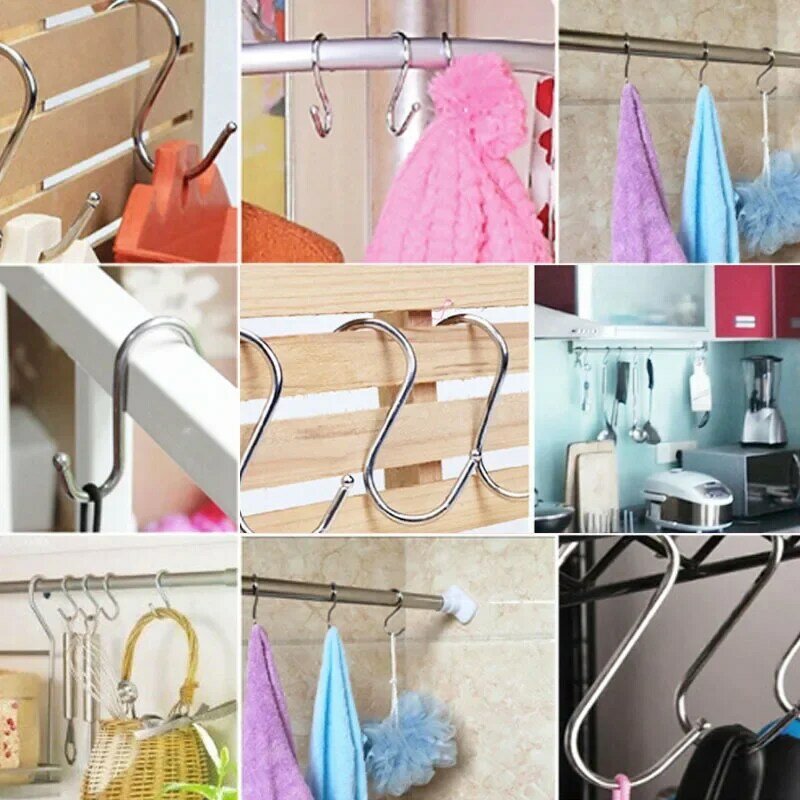 1-50PCS S-Shape Hooks Stainless Steel Multifunction Clothes Towels Hanging Racks Kitchen Bedroom Hanger Hooks Organizer Holders