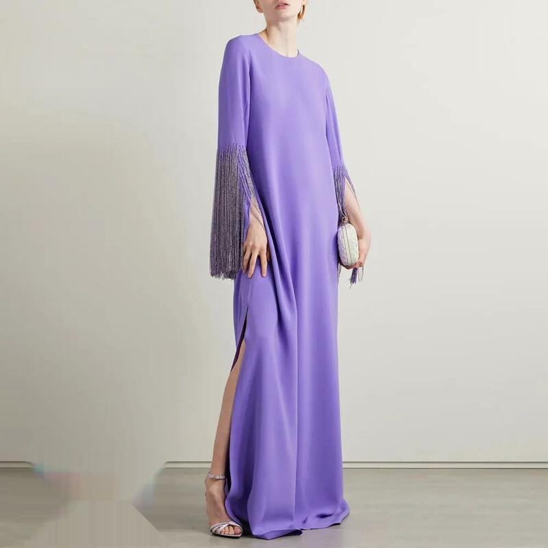 A-Line O Neckline Prom Dress Long Sleeves With Ankle Length Evening Dress With Women Wedding Party Formal Gowns Arabia