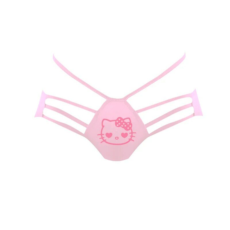 Hello Kitty-Sous-vêtements en pur coton pour femmes et hommes, sous-vêtements de couple amusants, string glissant, t-shirt sexy, accessoires de dessin animé pour filles