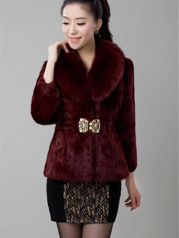 Jaqueta de pele de vison imitação feminina, casacos finos de pele raposa, roupas outono e inverno, nova moda