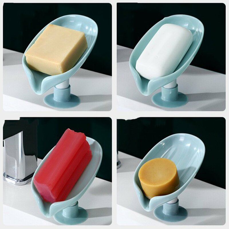 Soporte de jabón para ducha, caja de jabón con forma de hoja, bandeja de esponja de plástico para cocina y baño, suministros de baño