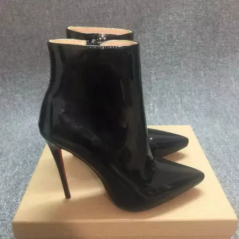 Botines de tacón de aguja con punta estrecha para mujer, zapatos de lujo de alta calidad, a la moda, Sexy, con cristales rojos