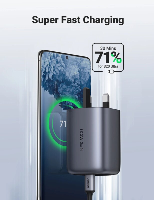 UGREEN – chargeur rapide GaN 100W 65W, prise britannique pour tablette Macbook, Charge rapide pour iPhone Xiaomi USB Type C PD, pour iPhone 13