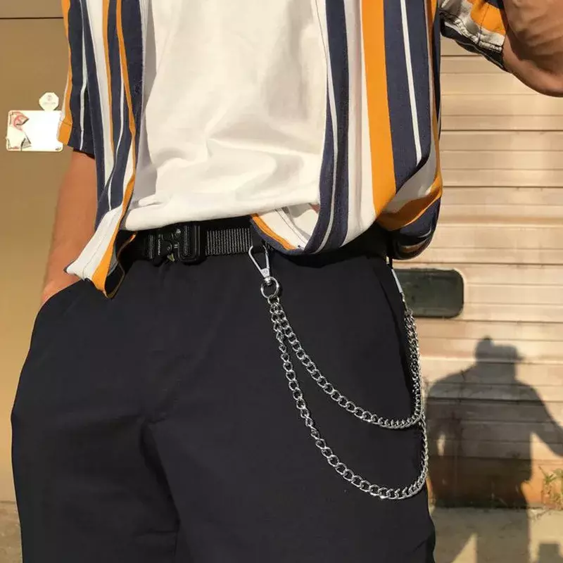Metalowy punk rock warstwowy łańcuszek breloki dla mężczyzn kobiety talia breloczek portfel dżinsy spodnie hip-hopowe łańcuszki do paska akcesoria