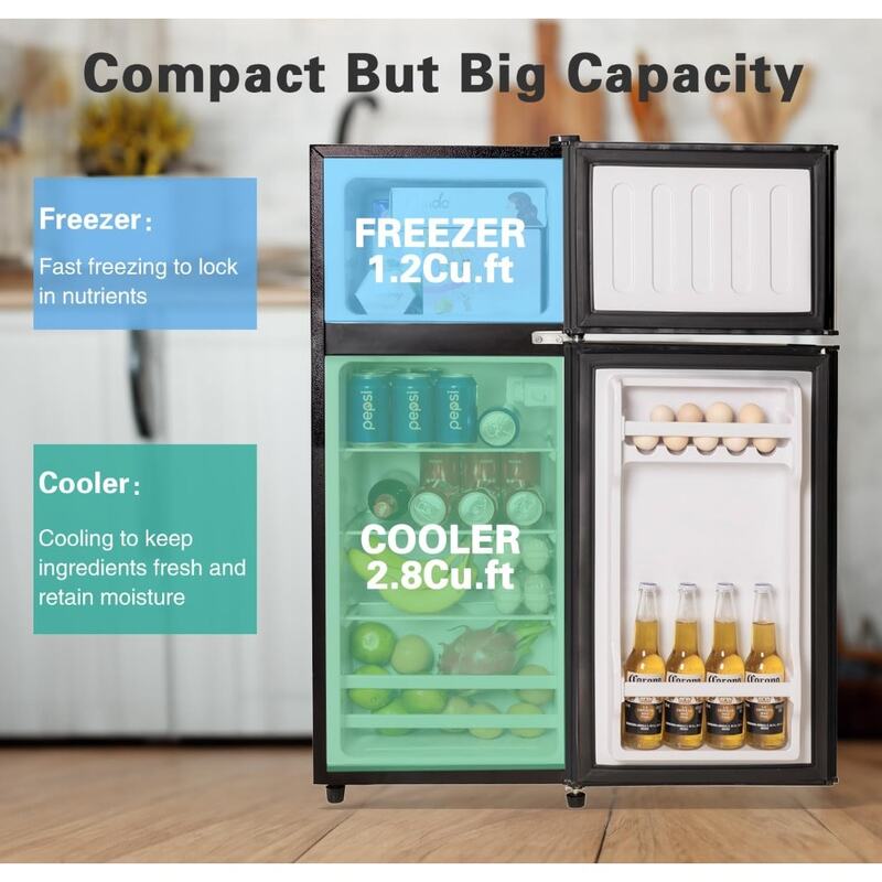 2023 New Compact Refrigerator, 4.0 Cu Ft 2 Door Mini Fridge with Freezer