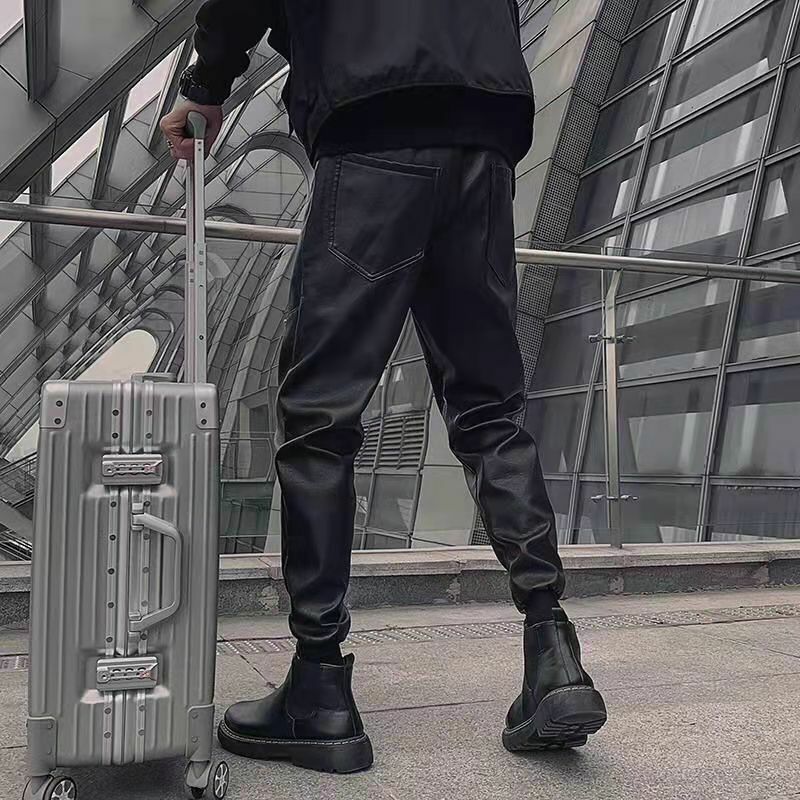 Calça preta de couro PU masculina, impermeável e resistente a vento, Harajuku Streetwear, tendência da moda, nova moda