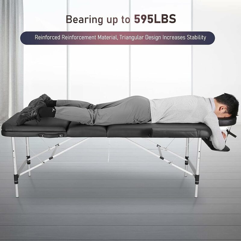 Careboda-Mesa de massagem profissional alumínio dobrável, cama ajustável em altura, 3 vezes com encosto de cabeça, braços, 28,7 "Wide