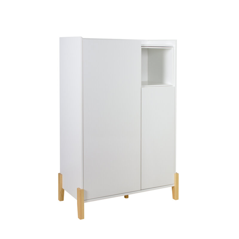 Floor Storage Cabinet Free-Standing-47,2 polegadas de altura com Pinewood Pernas 2 portas e 1 prateleira aberta removível para casa branca [US-W]